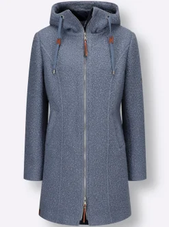 Jacken| Boucléjacke mit Lederimitat-Details taubenblau