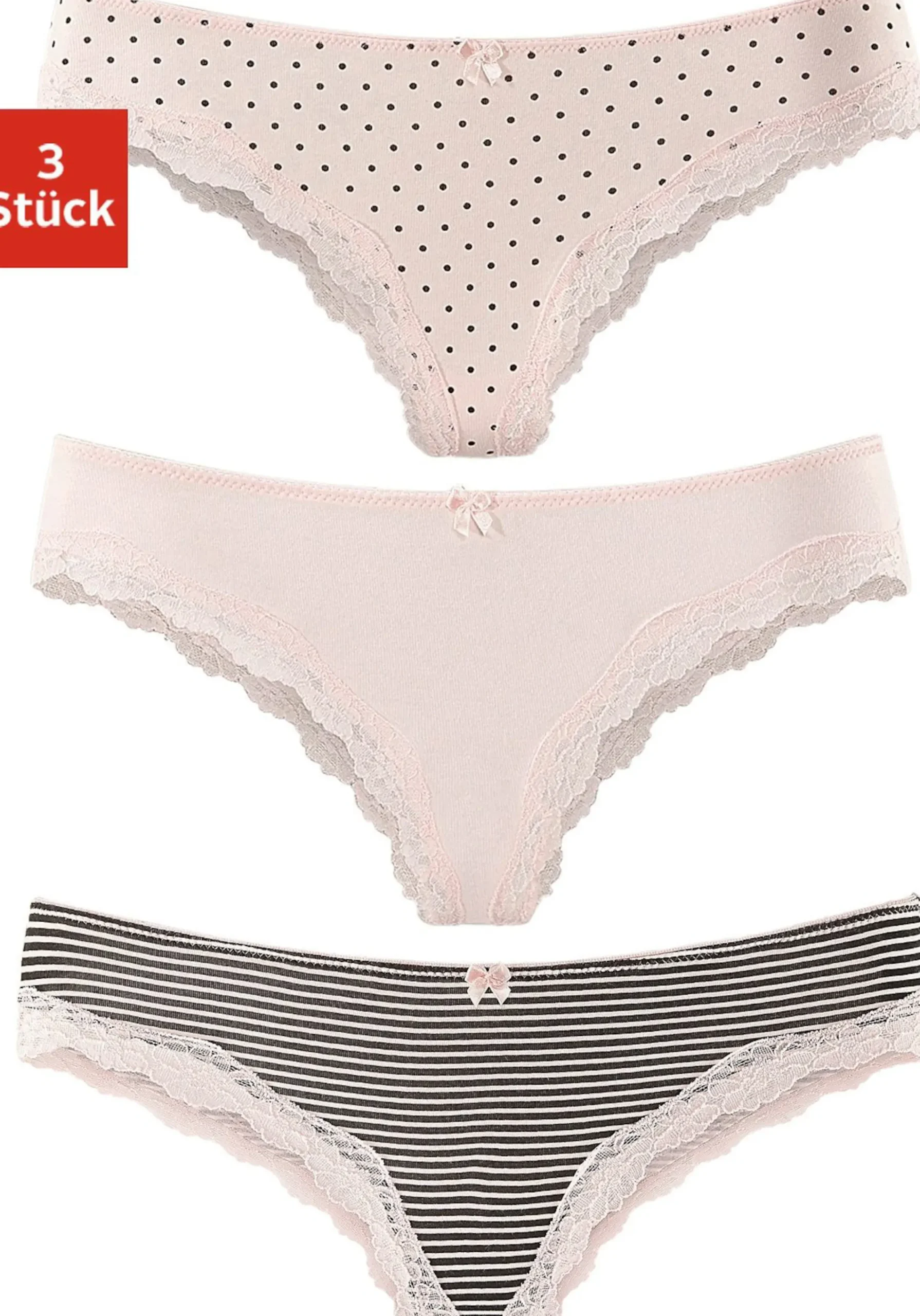 Unterhosen|LASCANA Brasilslip rosa-uni,gepunktet,gestreift