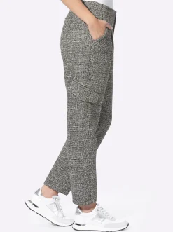 Hosen|heine Bundfaltenhose schwarz-ecru-gemustert
