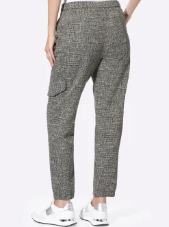 Hosen|heine Bundfaltenhose schwarz-ecru-gemustert