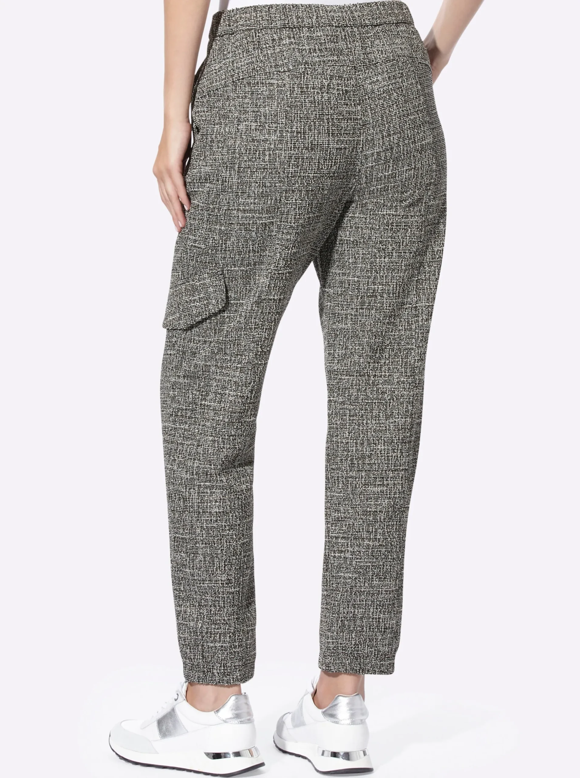 Hosen|heine Bundfaltenhose schwarz-ecru-gemustert