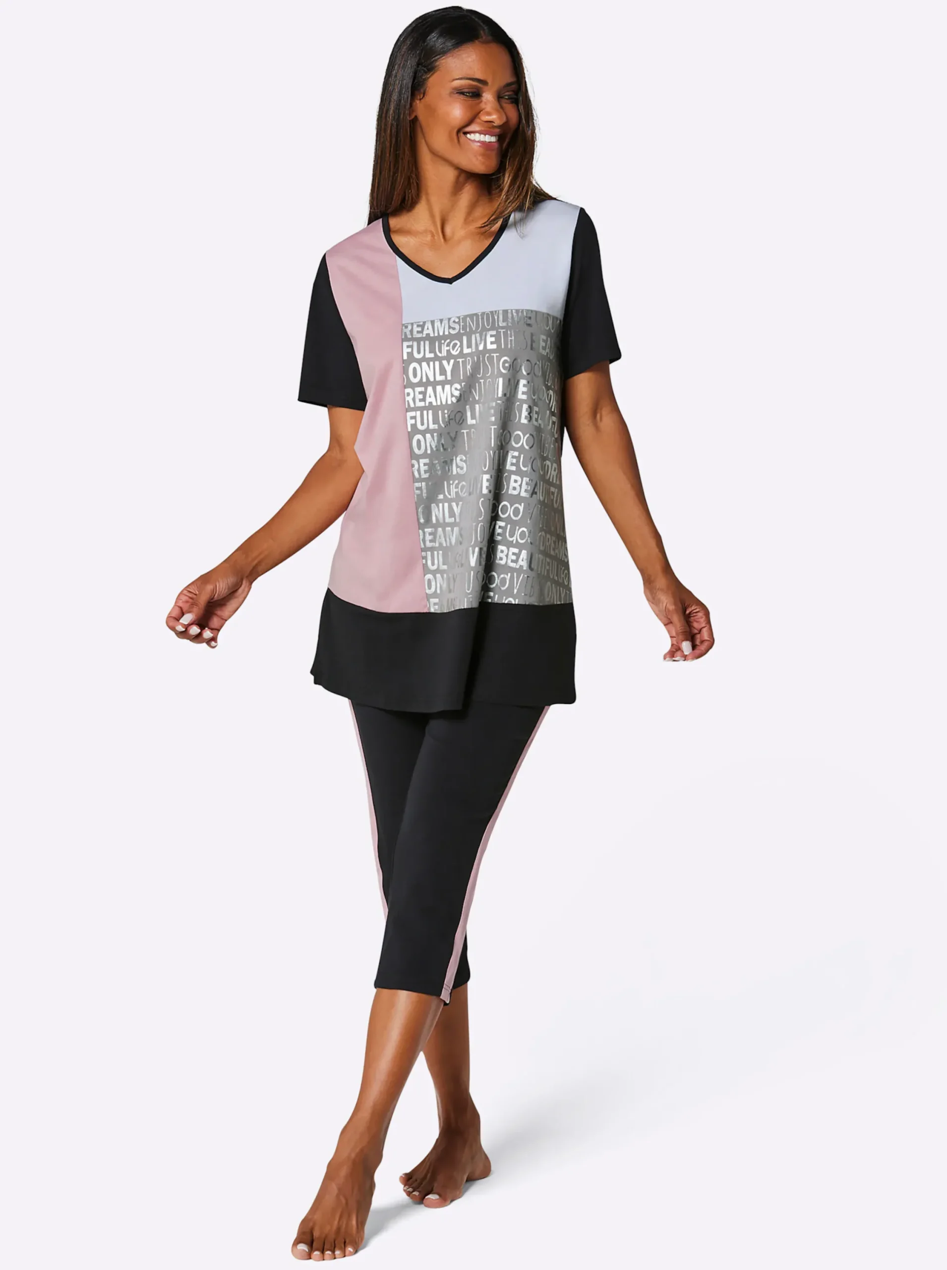 Homewear|wäschepur Capri-Anzug schwarz-hortensie