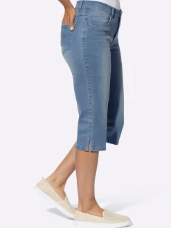 Jeans|Hosen| Caprijeans mit kurzen Fußschlitzen blue-bleached