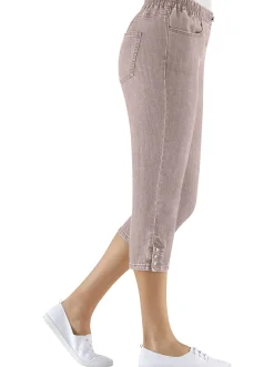Jeans| Caprijeans mit Nieten-Verzierung beige