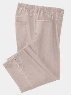 Jeans| Caprijeans mit Nieten-Verzierung beige