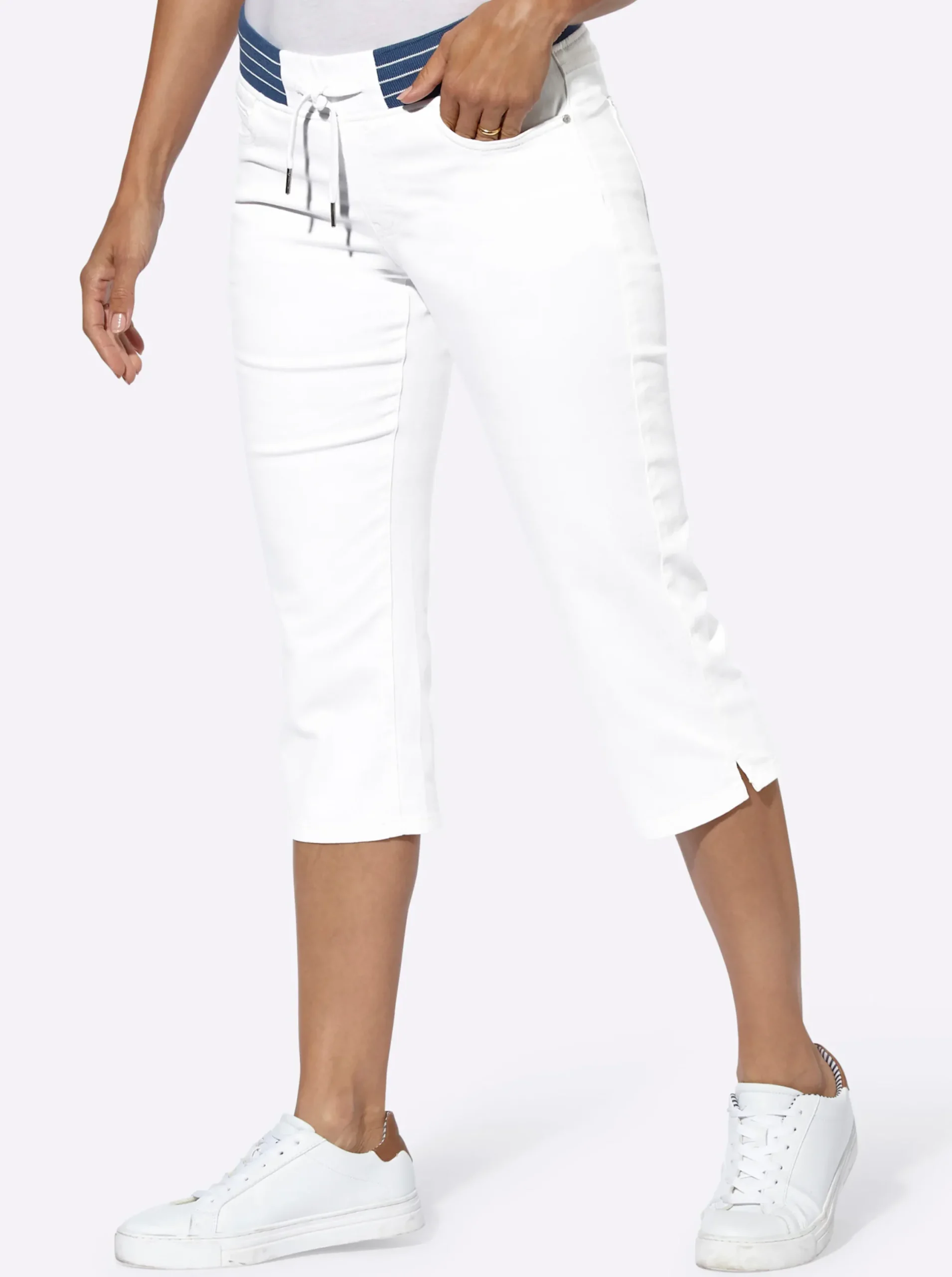Basics| Caprijeans mit Rundum-Dehnbund weiß