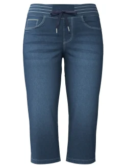 Basics|Jeans| Caprijeans mit Rundum-Dehnbund blue-stone-washed