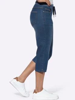Basics|Jeans| Caprijeans mit Rundum-Dehnbund blue-stone-washed