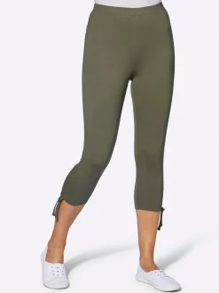 Hosen| Caprileggings mit Raffung am Bein khaki