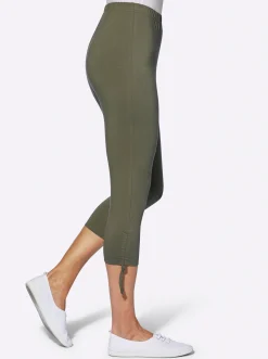Hosen| Caprileggings mit Raffung am Bein khaki
