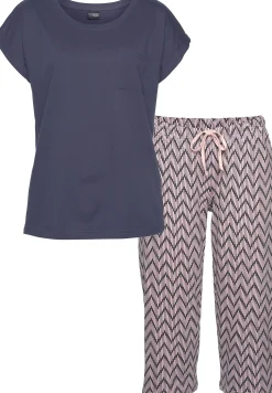 Nachtwäsche|Vivance Dreams Capri-Pyjama dunkelblau-hellrosa-gemustert