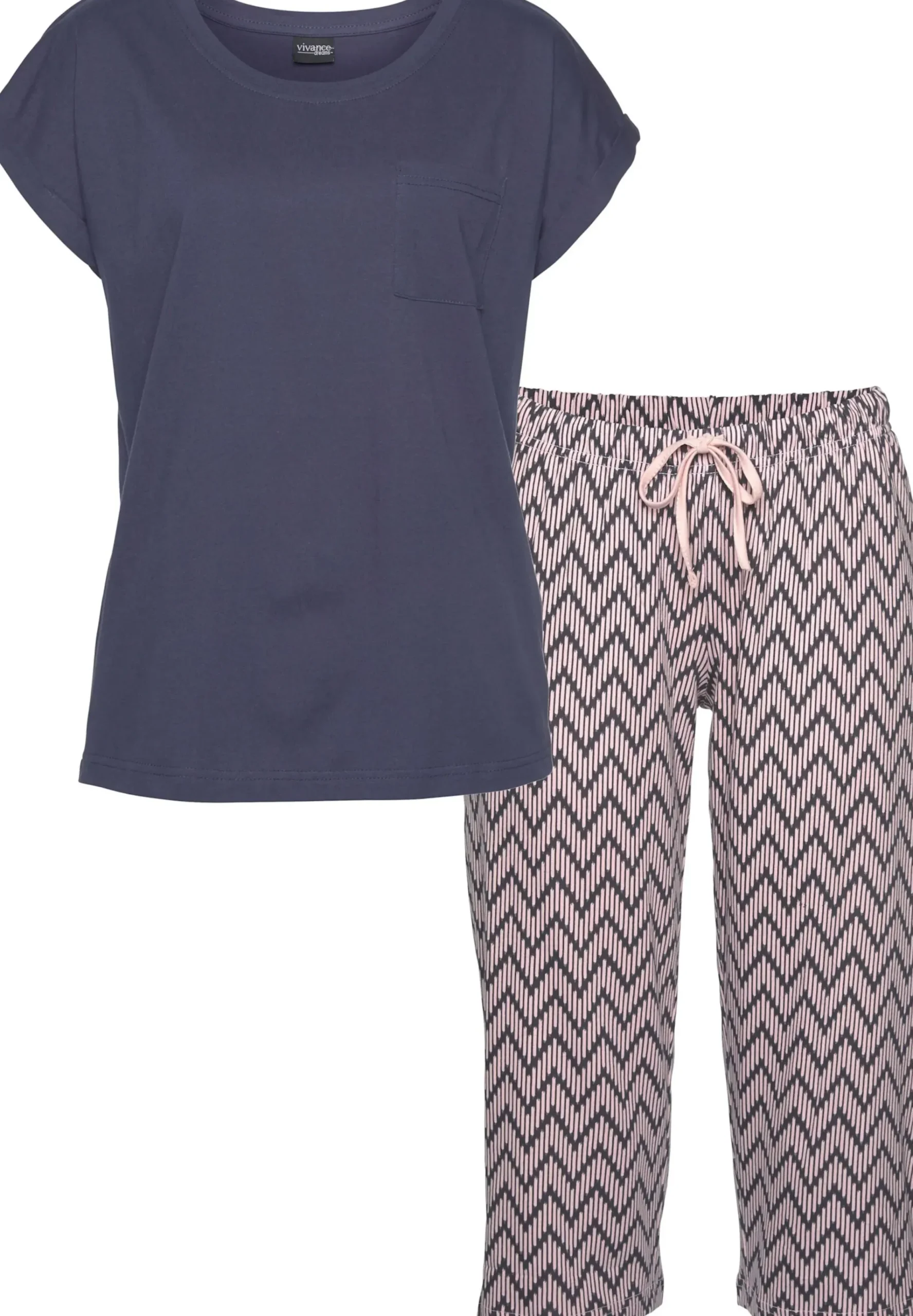 Nachtwäsche|Vivance Dreams Capri-Pyjama dunkelblau-hellrosa-gemustert