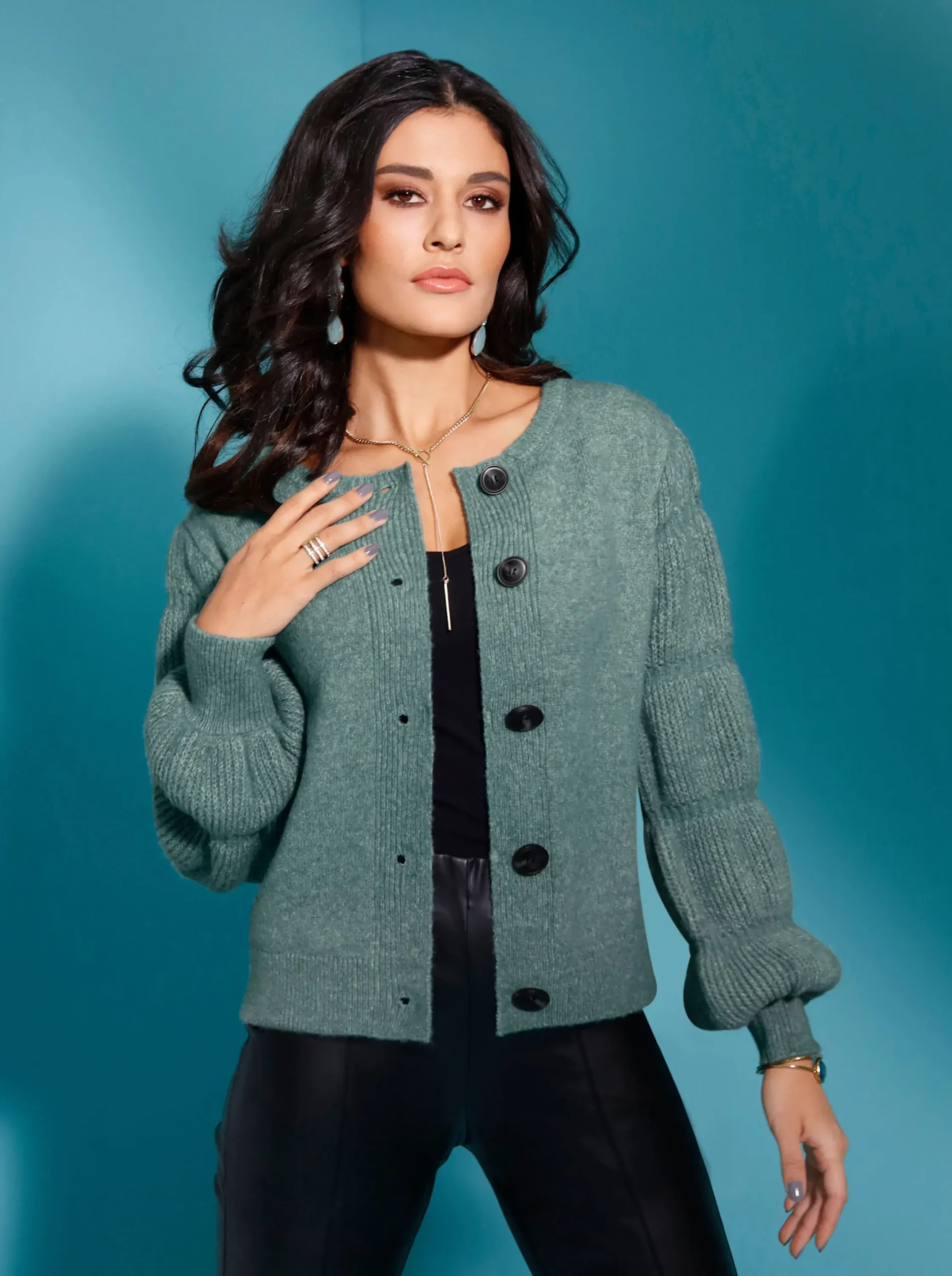 Strickjacken| Cardigan aus Grobstrick, mit Wolle jade