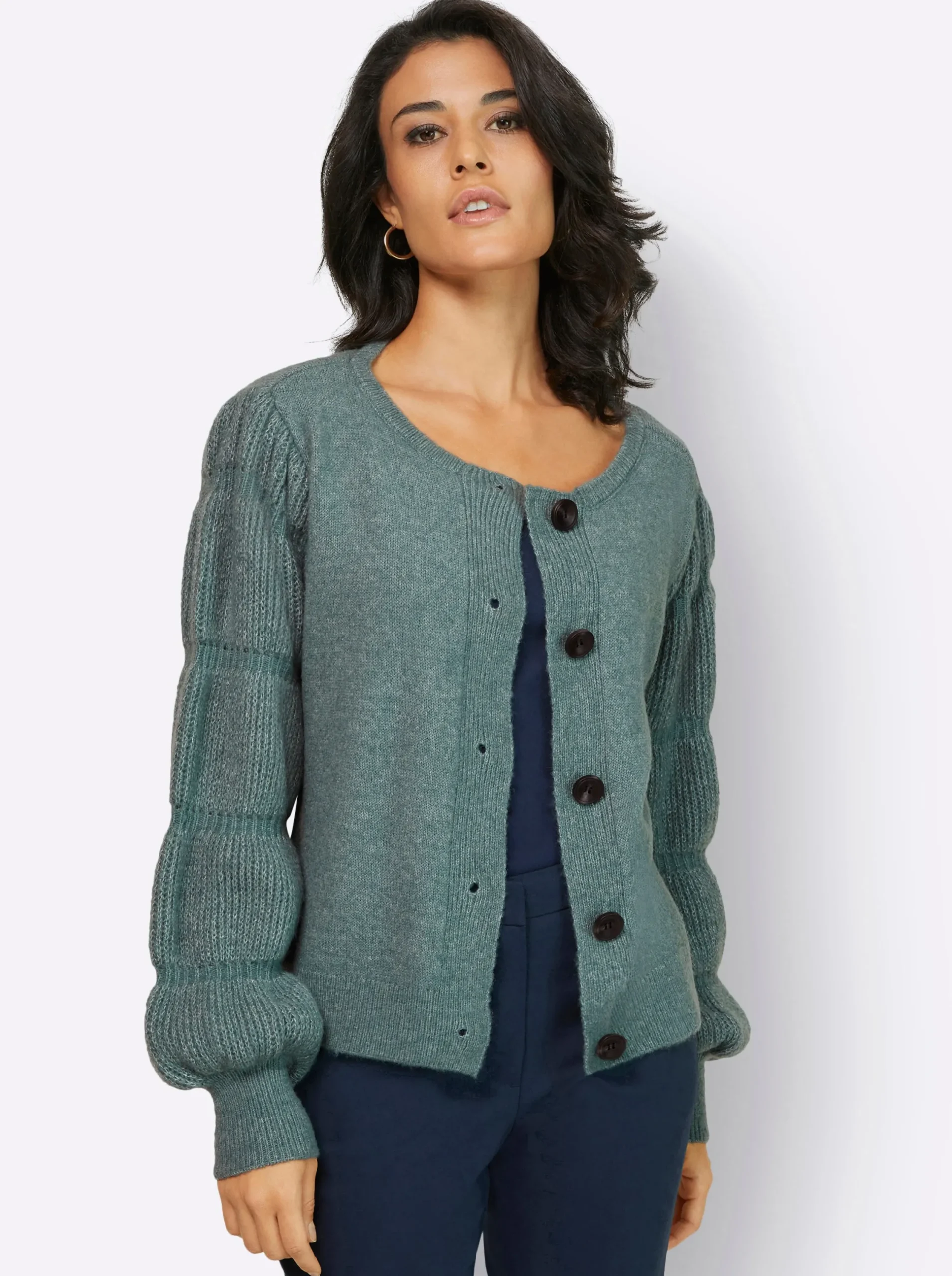 Strickjacken| Cardigan aus Grobstrick, mit Wolle jade