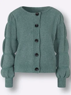 Strickjacken| Cardigan aus Grobstrick, mit Wolle jade