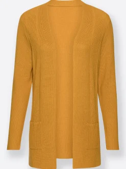 Basics| Cardigan in offener Longform ocker