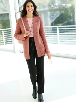 Strickjacken| Cardigan mit Grobstrick- und Zopfmuster rosenholz-meliert