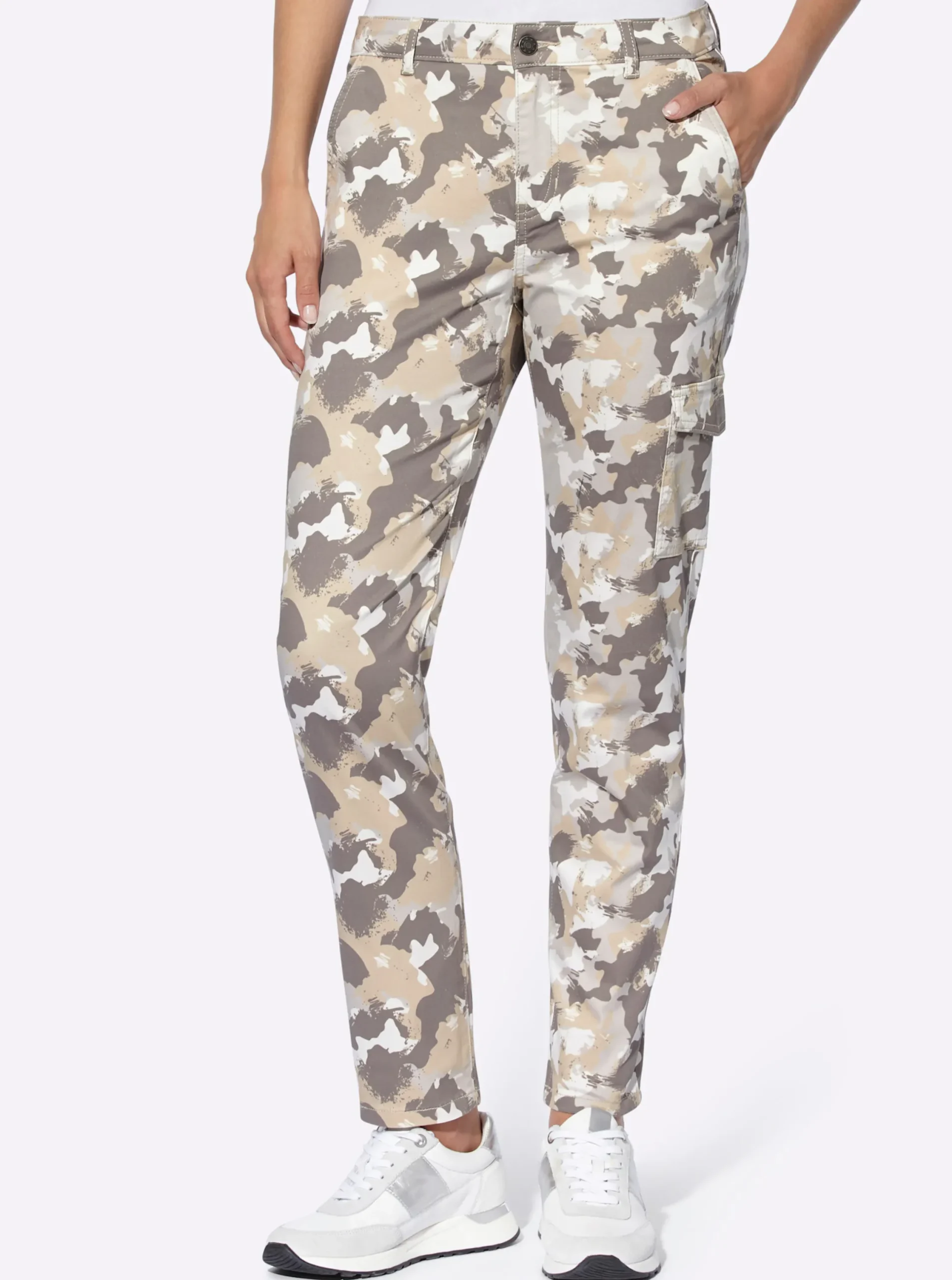 Hosen|heine Cargohose im Camouflage-Dessin ecru-hellgrau-bedruckt