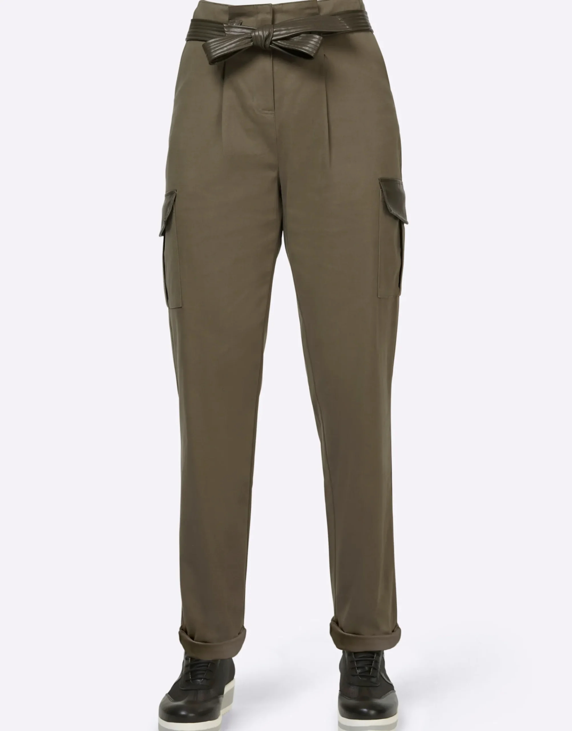 Hosen|heine Cargohose mit Lederimitat-Details khaki