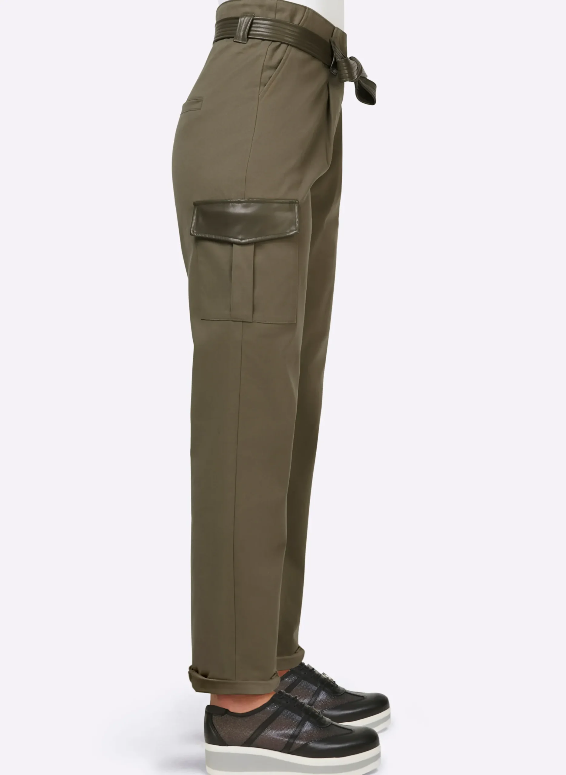 Hosen|heine Cargohose mit Lederimitat-Details khaki