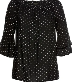 Strandmode|Blusen|LASCANA Carmenbluse schwarz-weiß-gepunktet