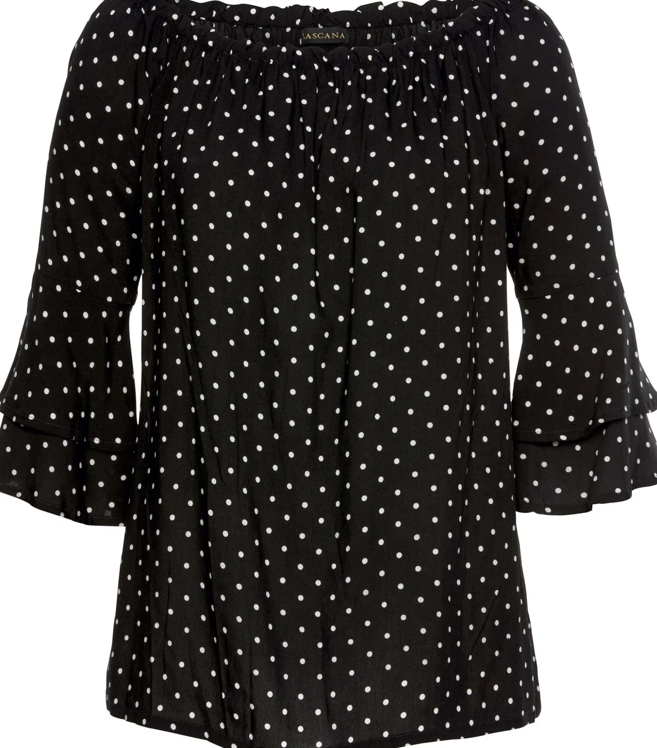 Strandmode|Blusen|LASCANA Carmenbluse schwarz-weiß-gepunktet