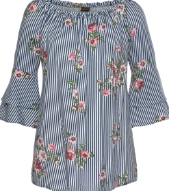 Strandmode|Blusen|LASCANA Carmenbluse marine-weiß-gestreift