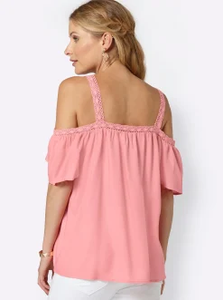 Blusen| Carmenbluse mit Spitzen-Trägern rosé
