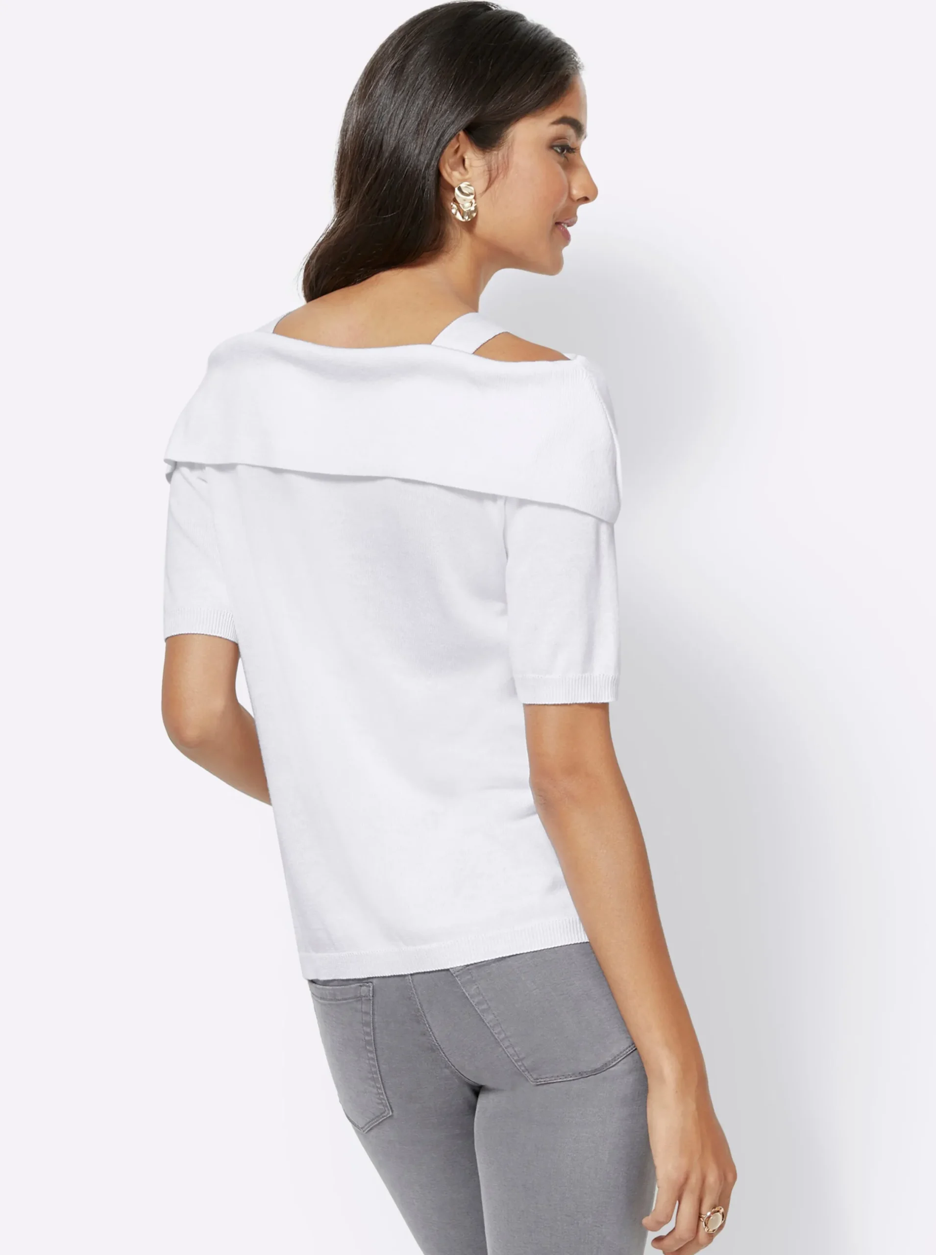 Pullover| Carmenpullover in Feinstrick-Qualität weiß