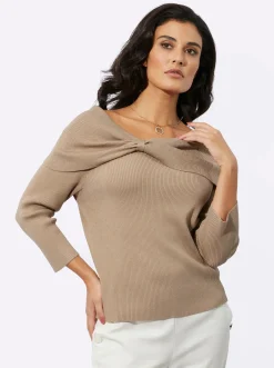Pullover| Carmenpullover mit 3/4-Ärmeln beige