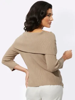 Pullover| Carmenpullover mit 3/4-Ärmeln beige
