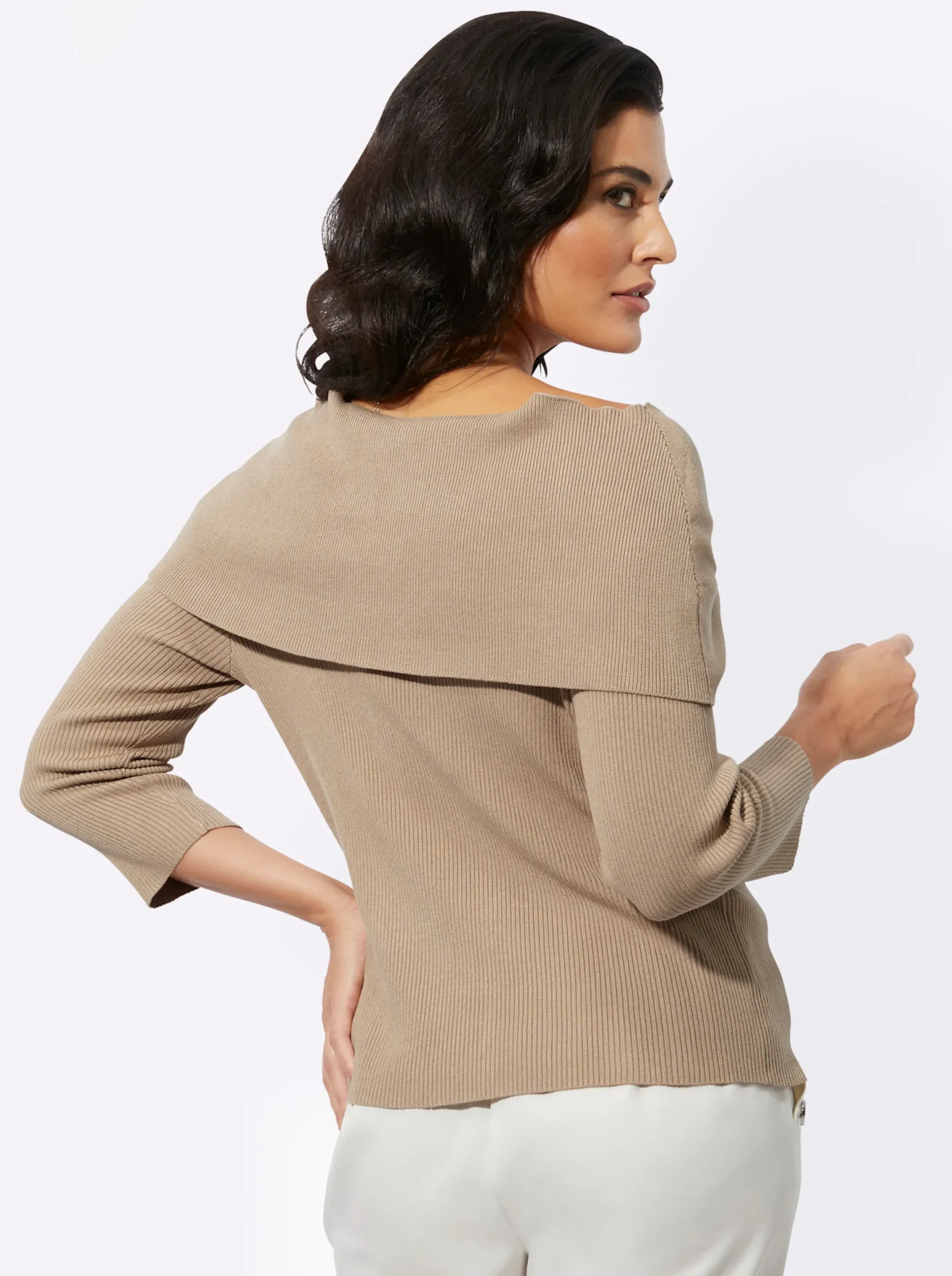 Pullover| Carmenpullover mit 3/4-Ärmeln beige