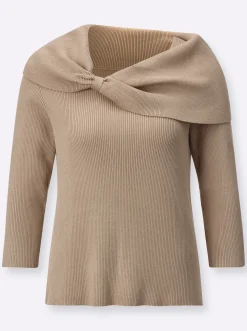 Pullover| Carmenpullover mit 3/4-Ärmeln beige