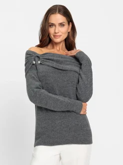 Pullover|heine Carmenpullover mit Zierperlen anthrazit-meliert
