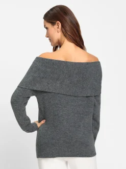 Pullover|heine Carmenpullover mit Zierperlen anthrazit-meliert