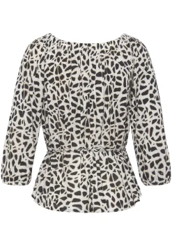 Strandmode|LASCANA Carmenshirt creme-schwarzbedruckt