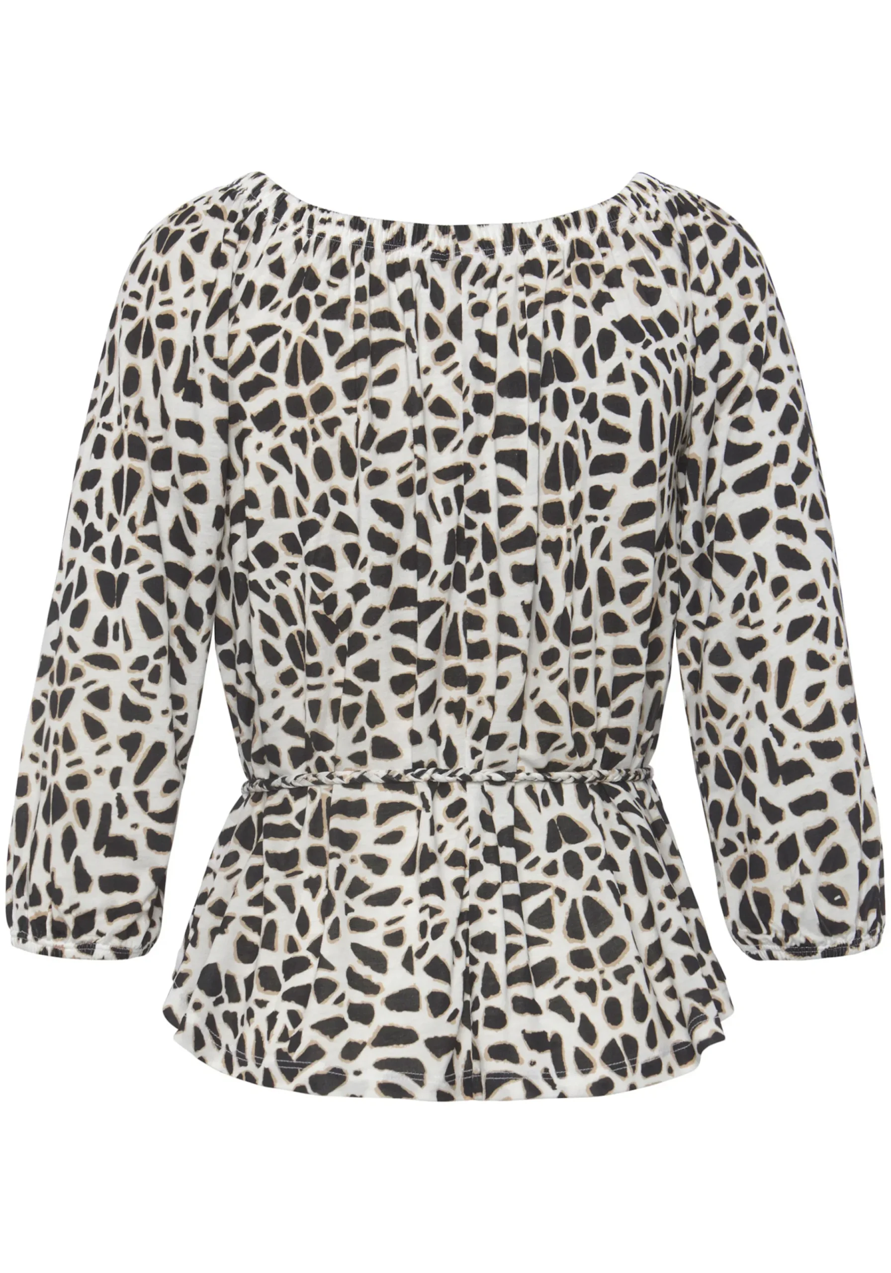 Strandmode|LASCANA Carmenshirt creme-schwarzbedruckt