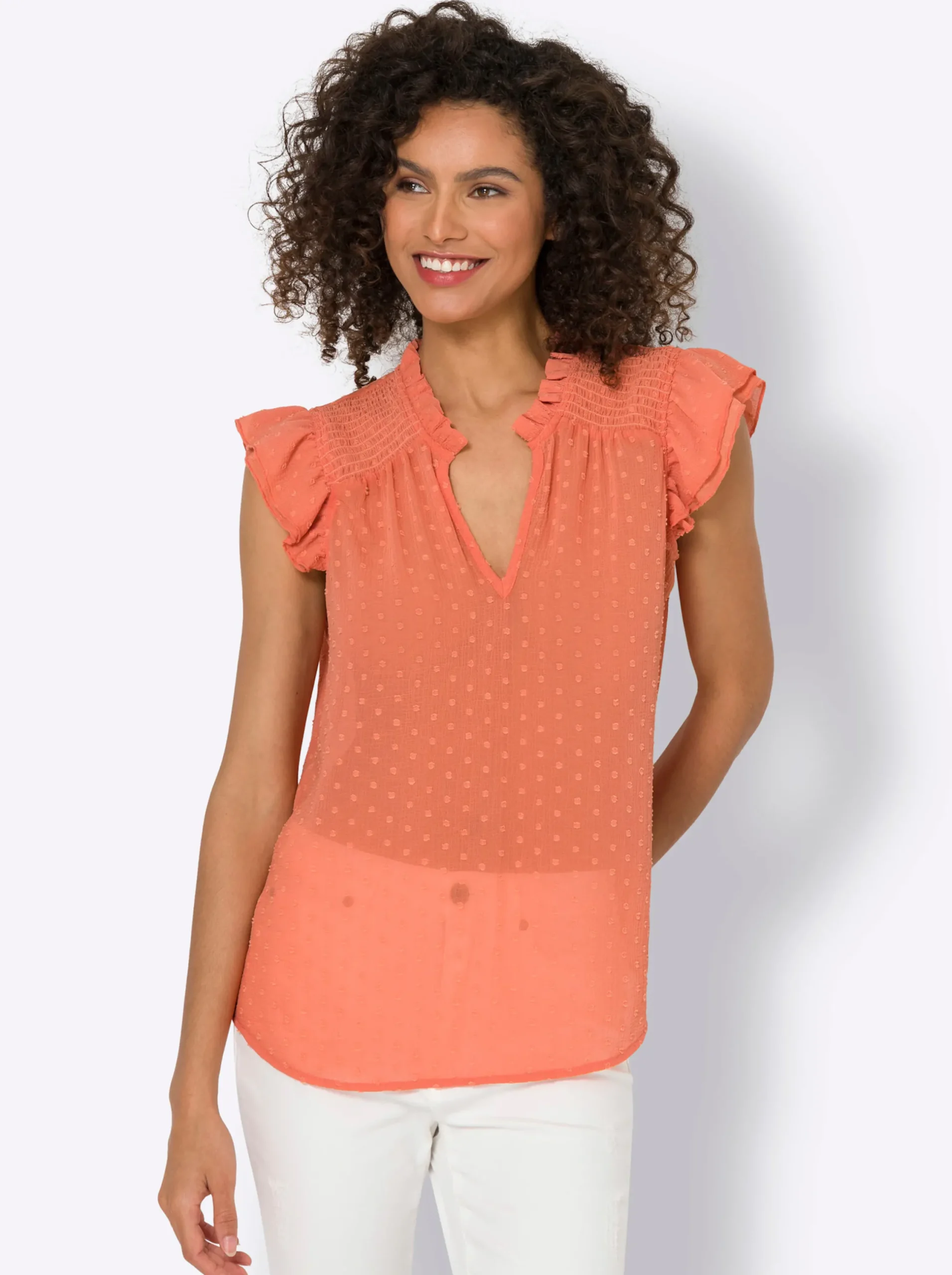 Blusen|heine Chiffonbluse mit Flügel-Ärmel papaya