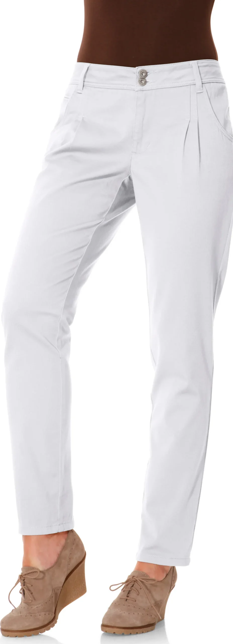 Basics|heine Chinohose in Karotten-Form weiß