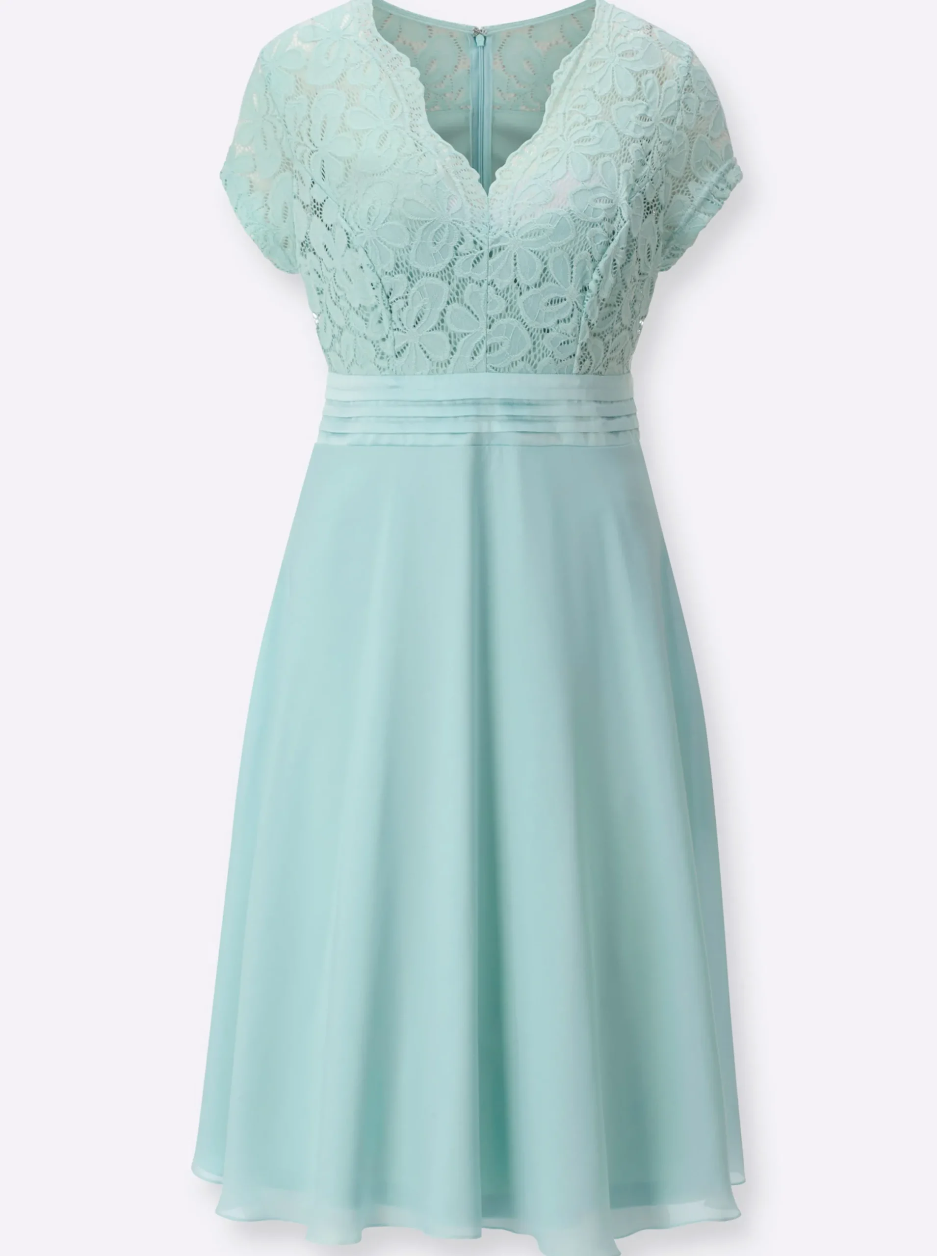 Kleider| Cocktailkleid mit kunstvollem Spitzeneinsatz kalkmint