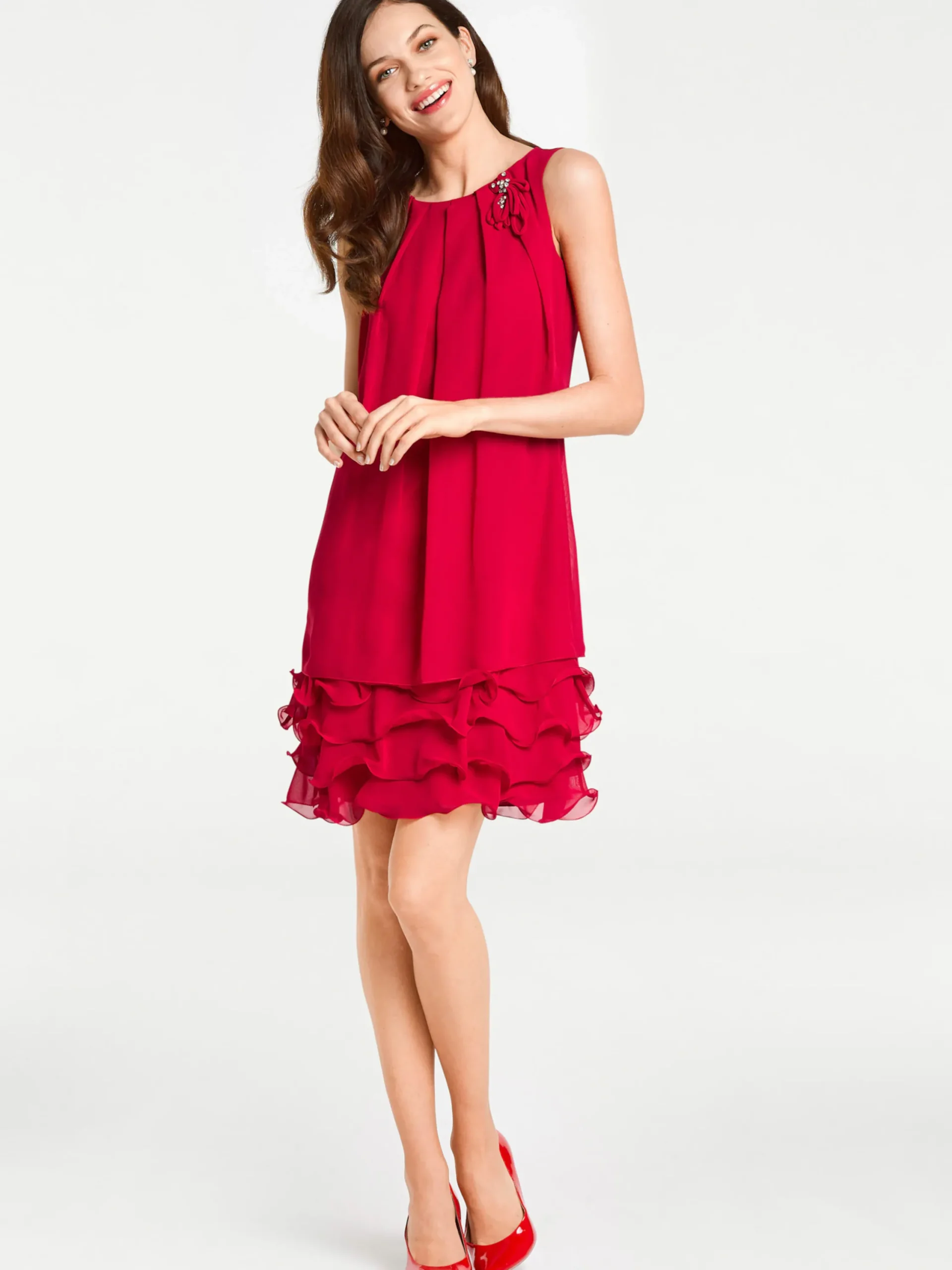 Abendkleider|Kleider|heine Cocktailkleid mit Rüschen am Saum rot