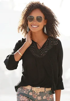 Strandmode|LASCANA Crepebluse schwarz