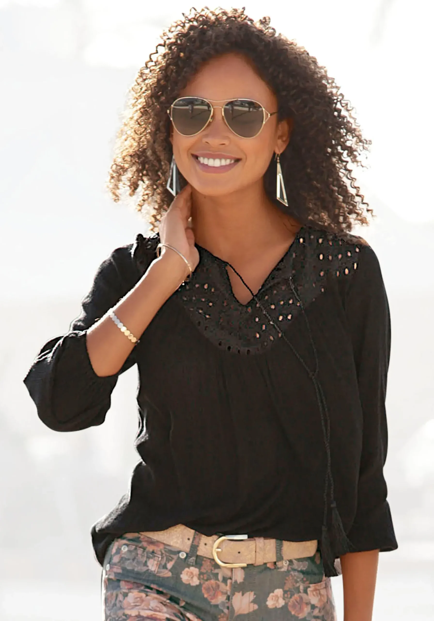 Strandmode|LASCANA Crepebluse schwarz