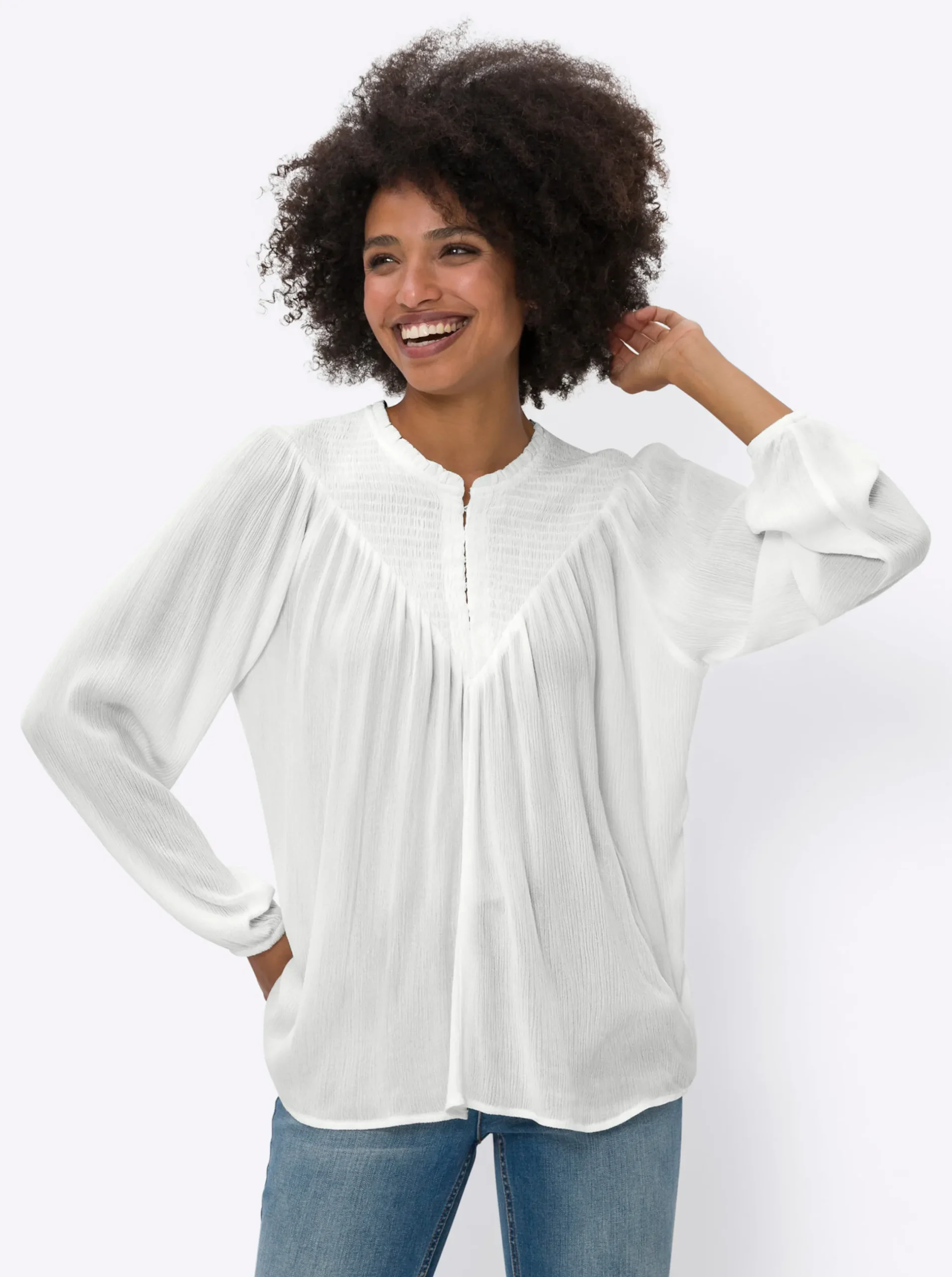 Blusen|heine Crinklebluse ecru