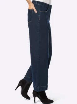 Jeans|Hosen| Culotte mit Schmuckknopf vorne darkblue