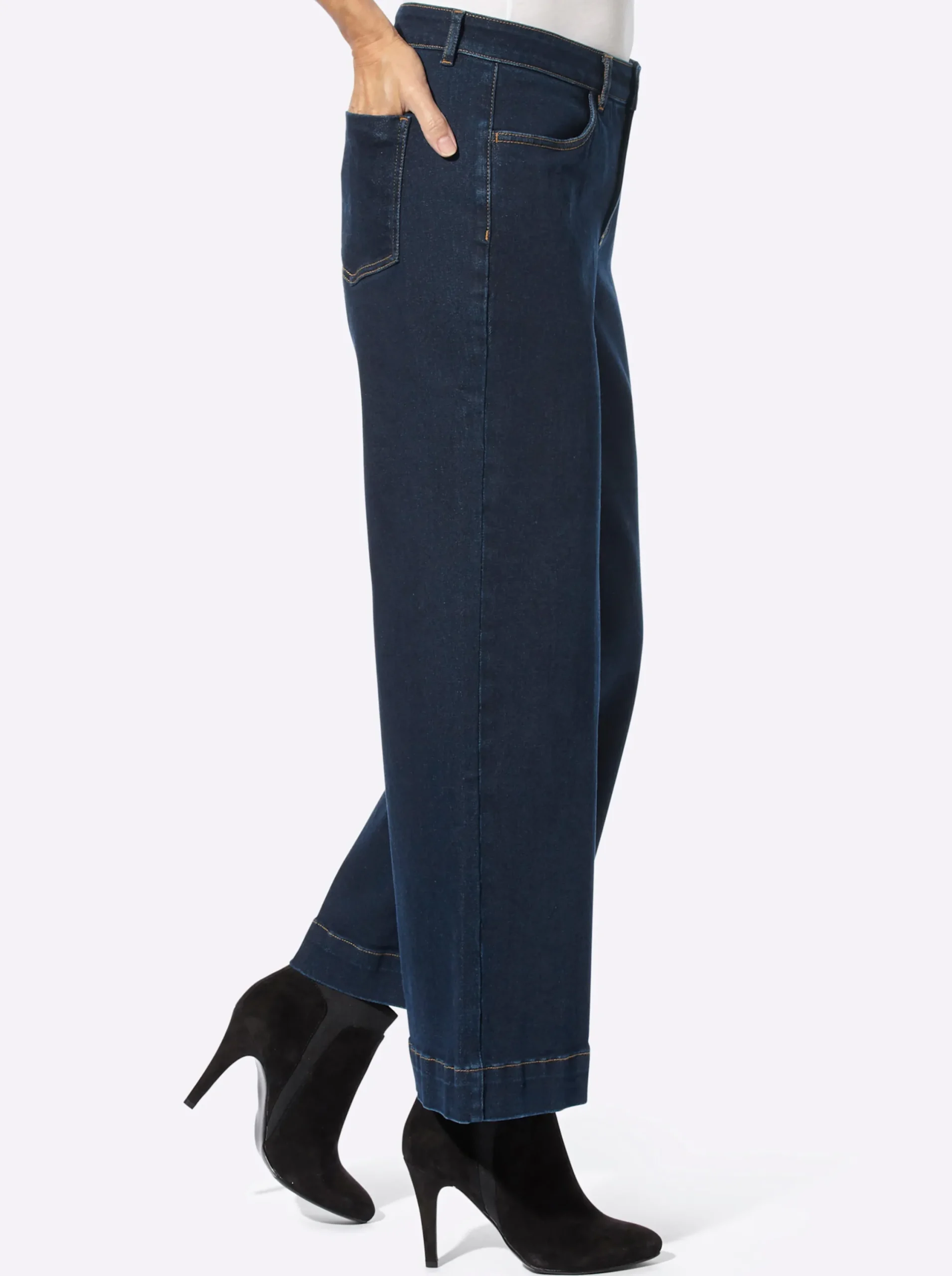 Jeans|Hosen| Culotte mit Schmuckknopf vorne darkblue