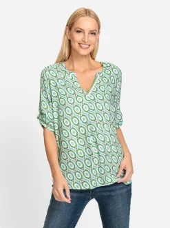 Strandmode|Blusen|heine Druckbluse ecru-mint-bedruckt