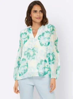 Blusen|heine Druckbluse hellblau-ecru-bedruckt