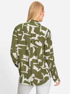 Blusen|heine Druckbluse oliv-champagner-gemustert