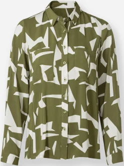 Blusen|heine Druckbluse oliv-champagner-gemustert